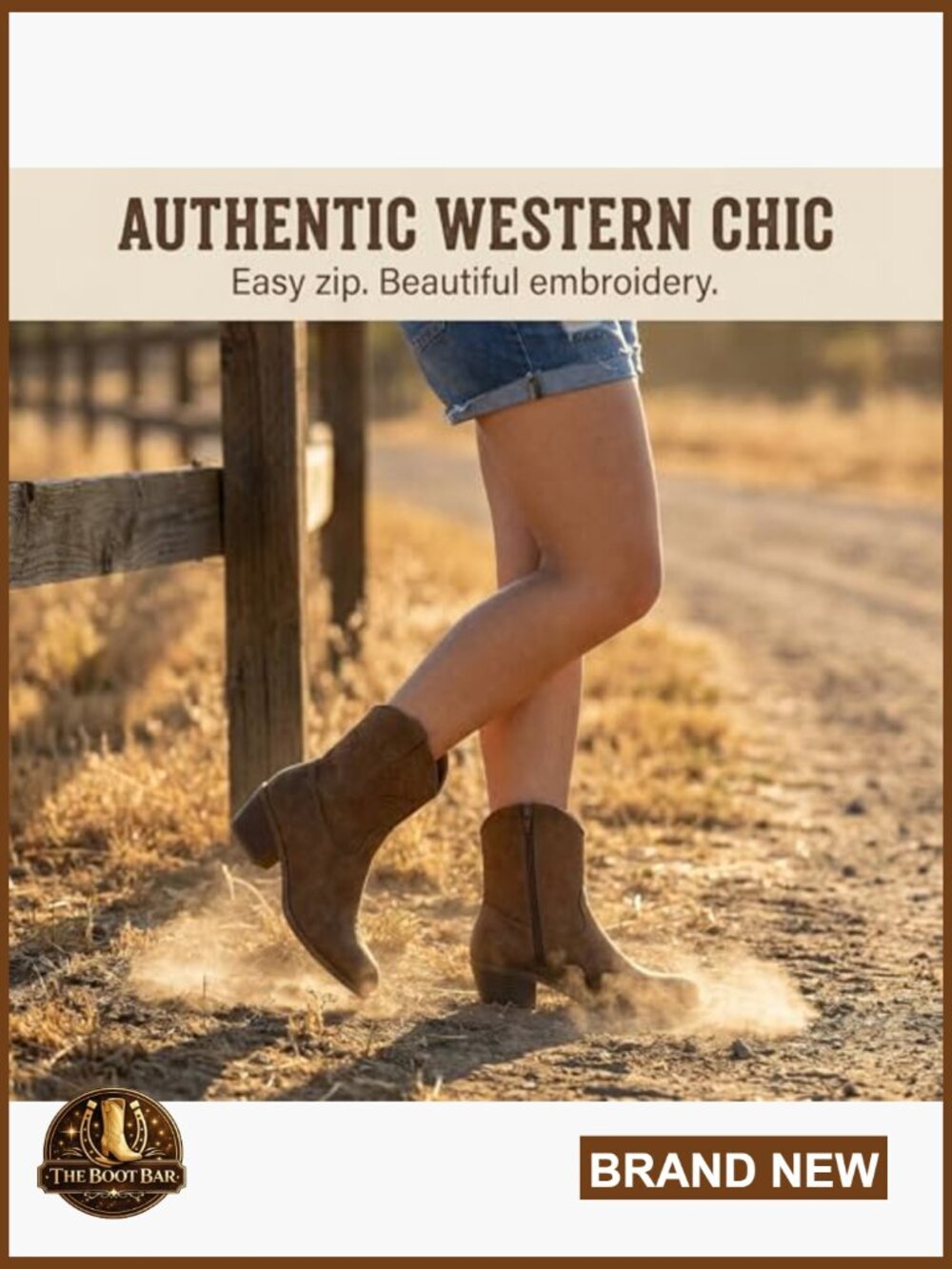 Women's Western Ankle Boots with Embroidered Design and Side Zipper - Picture 5 of 7